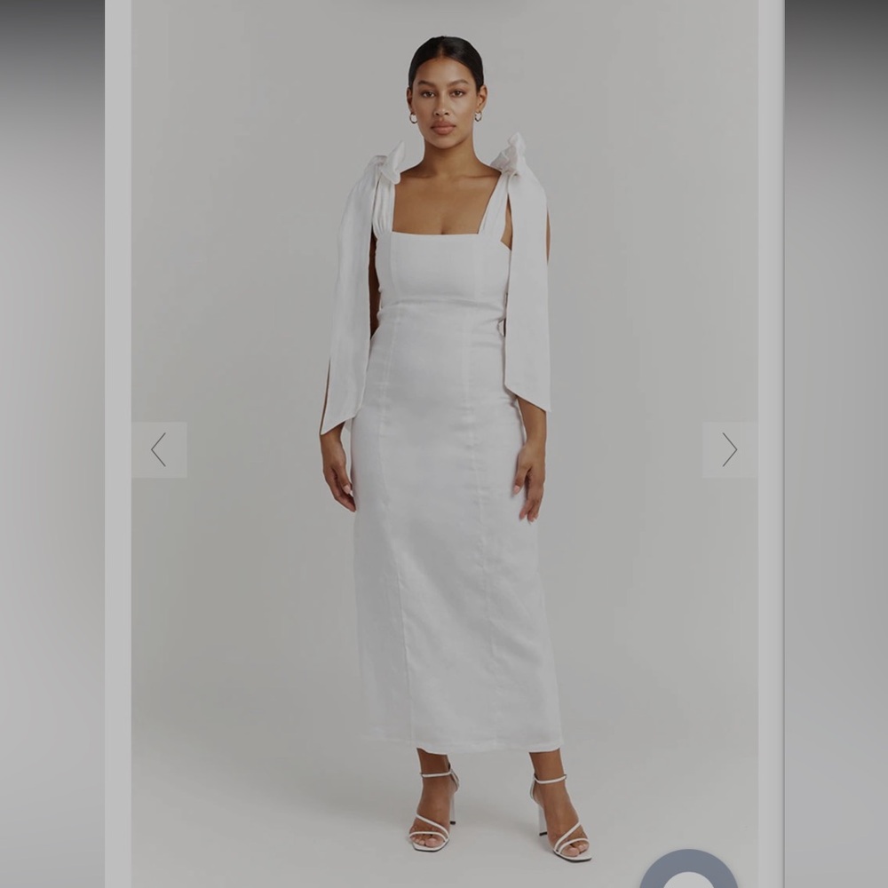 Worn once- like new DISSH LINEN dress white bow midi linen dress $185 size 4 - Picture 2 of 7